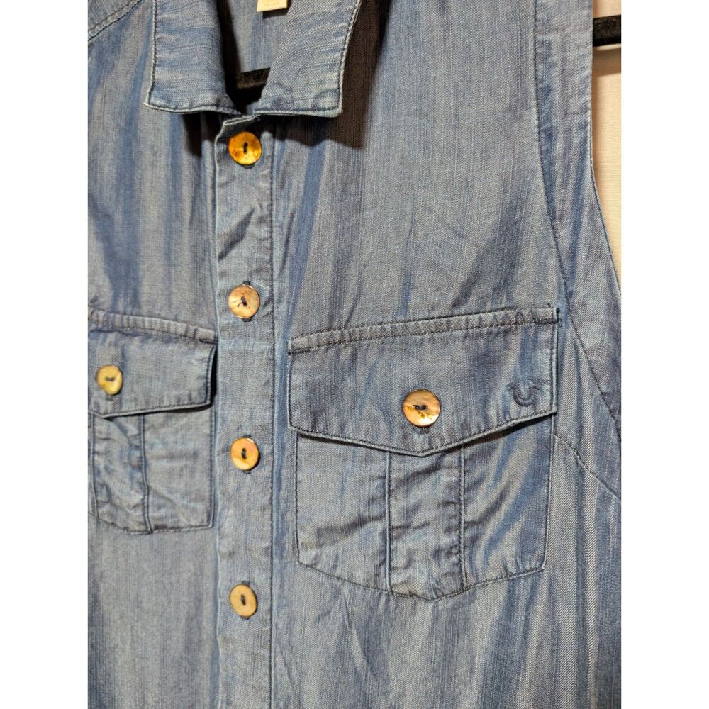 True Religion Blue Sleeveless Chambray‎ Denim Tencel Romper Women's Small - Picture 3 of 11
